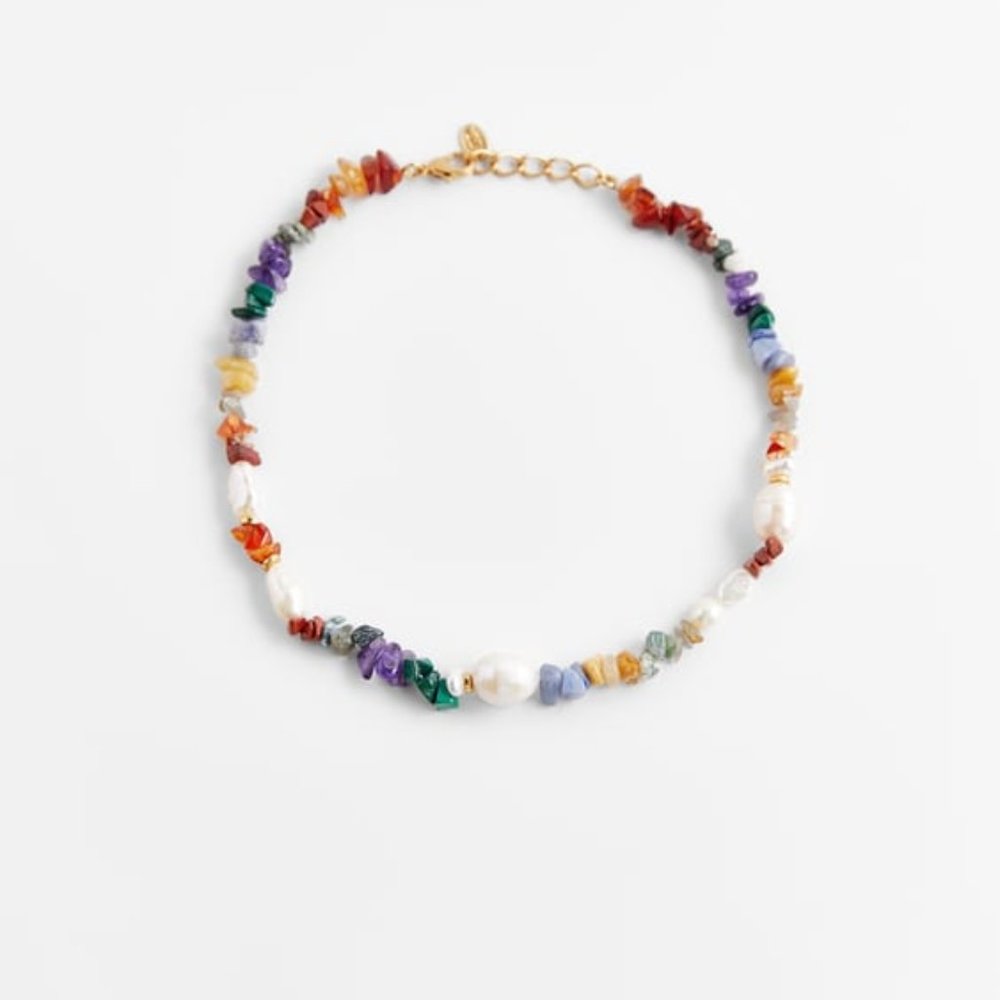 NEW! Zara Pearl Stone necklace multicolor crystal beaded